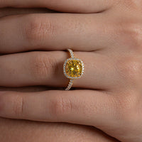 Yellow Cushion Cut Halo Pavé Ring