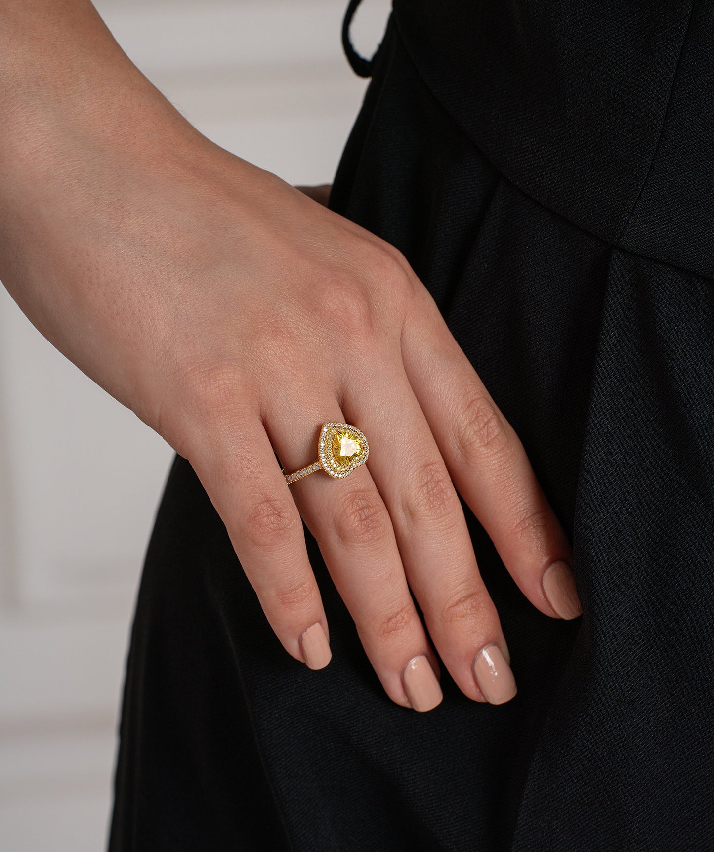 Yellow Heart Double Halo Ring