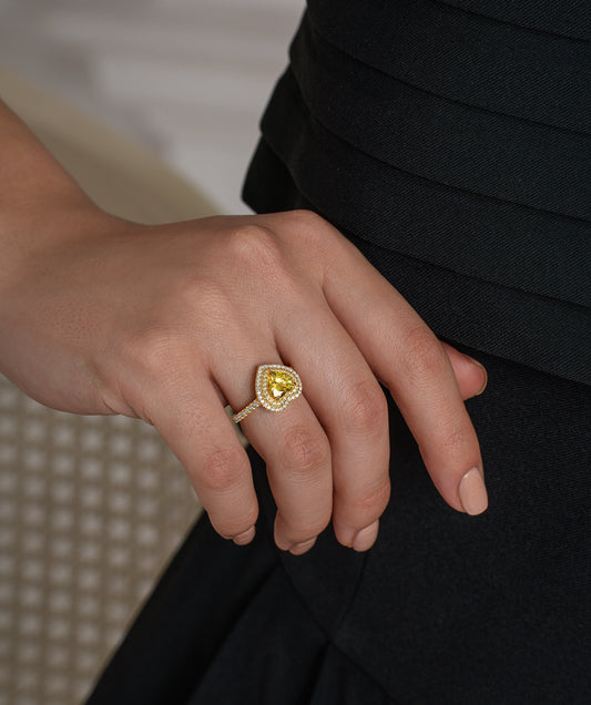 Heart Cut Double Halo Statement Ring