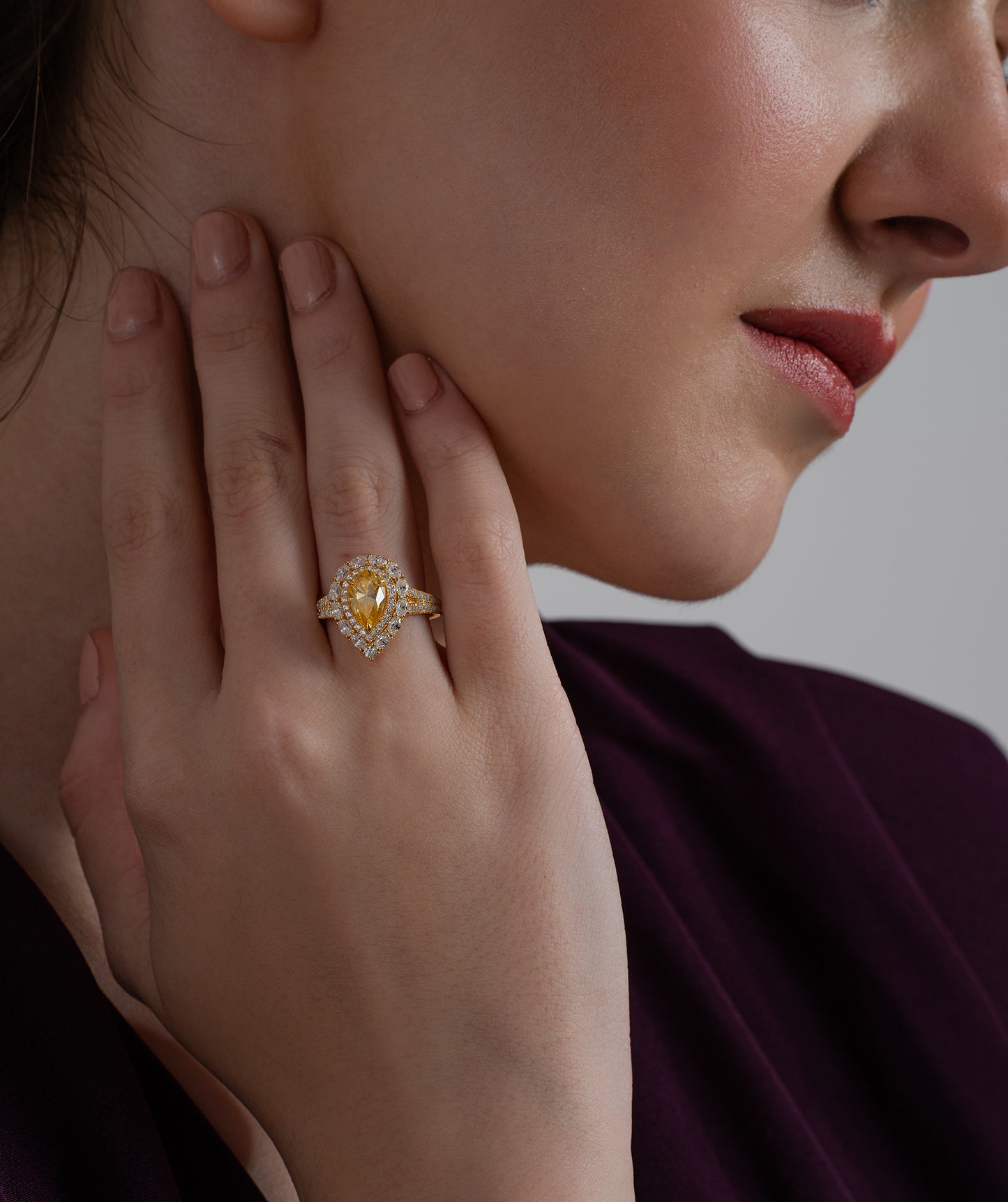 Statement Yellow Pear Ring