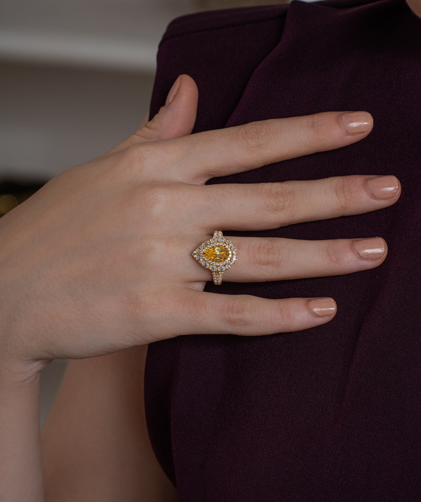 Statement Yellow Pear Ring