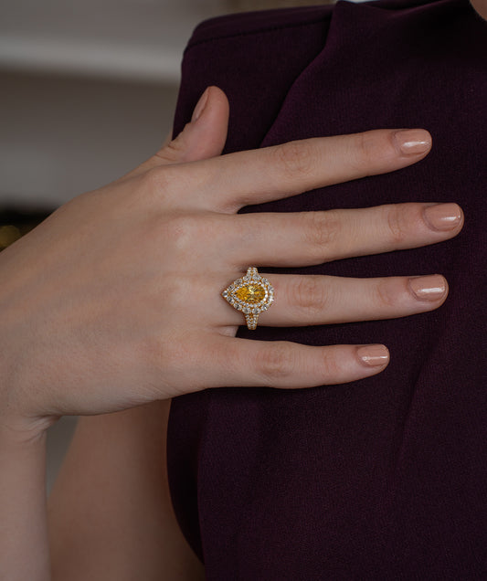 Teardrop Double Halo Statement Ring