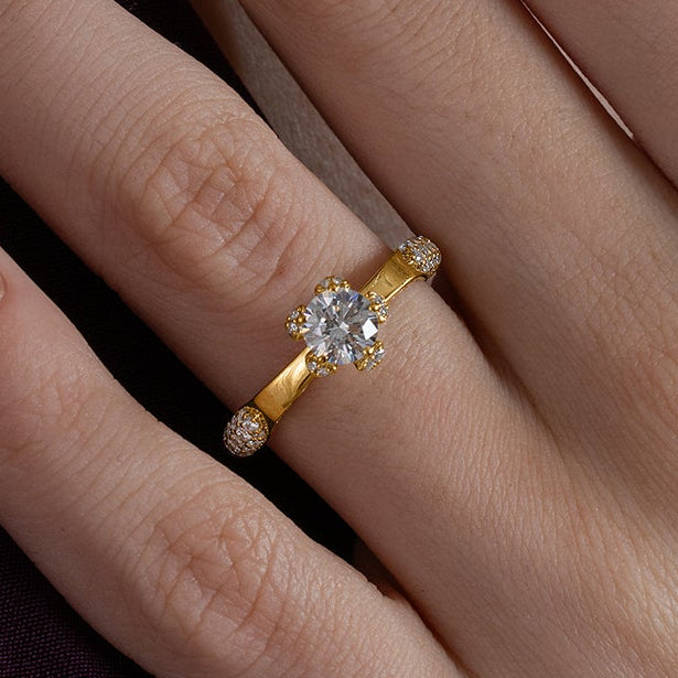 Unique Pavé Shoulder Solitaire Ring