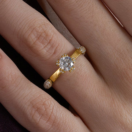 Unique Pavé Shoulder Solitaire Ring