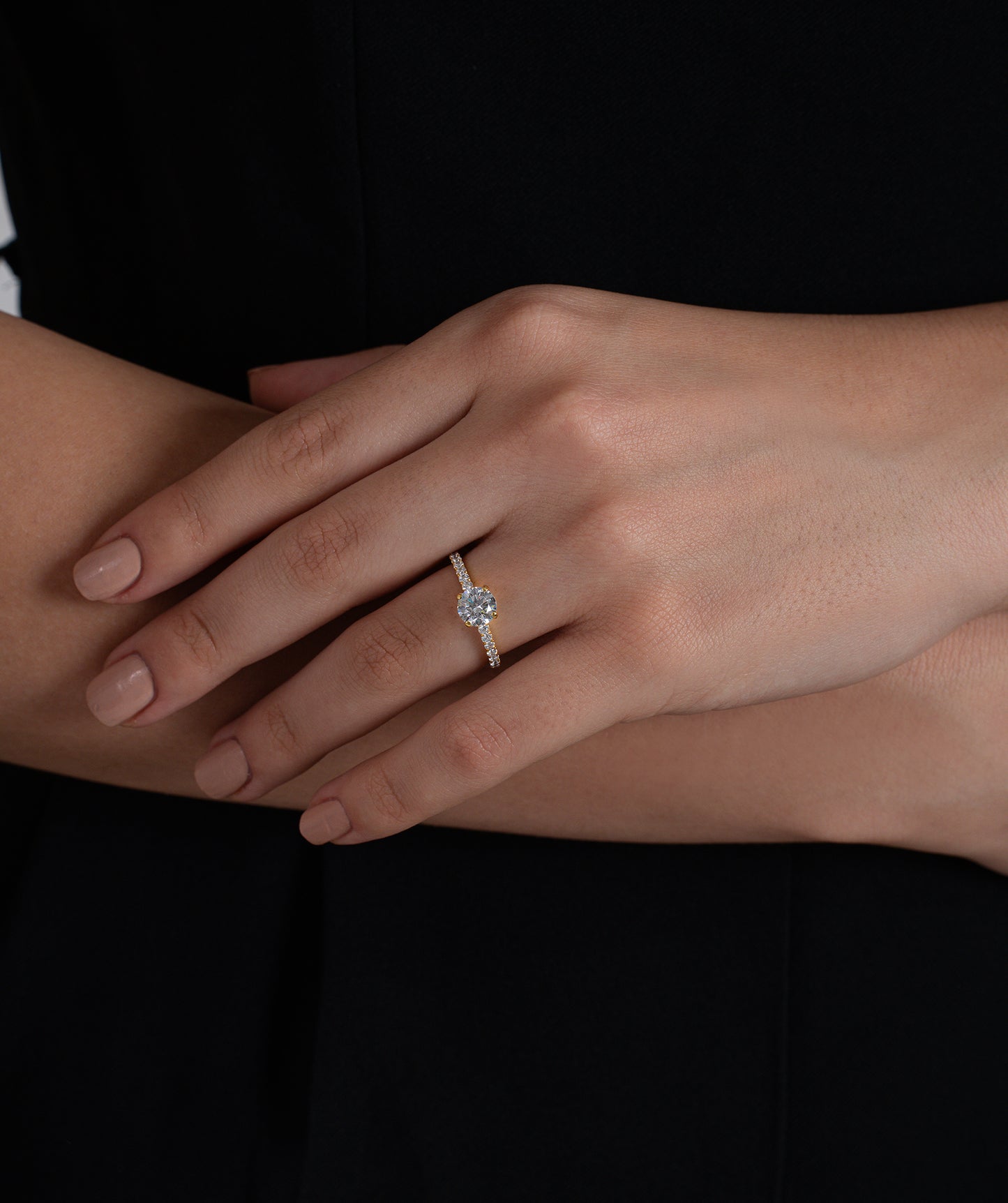 Modern Classic Round Diamond Solitaire on Pavé Band