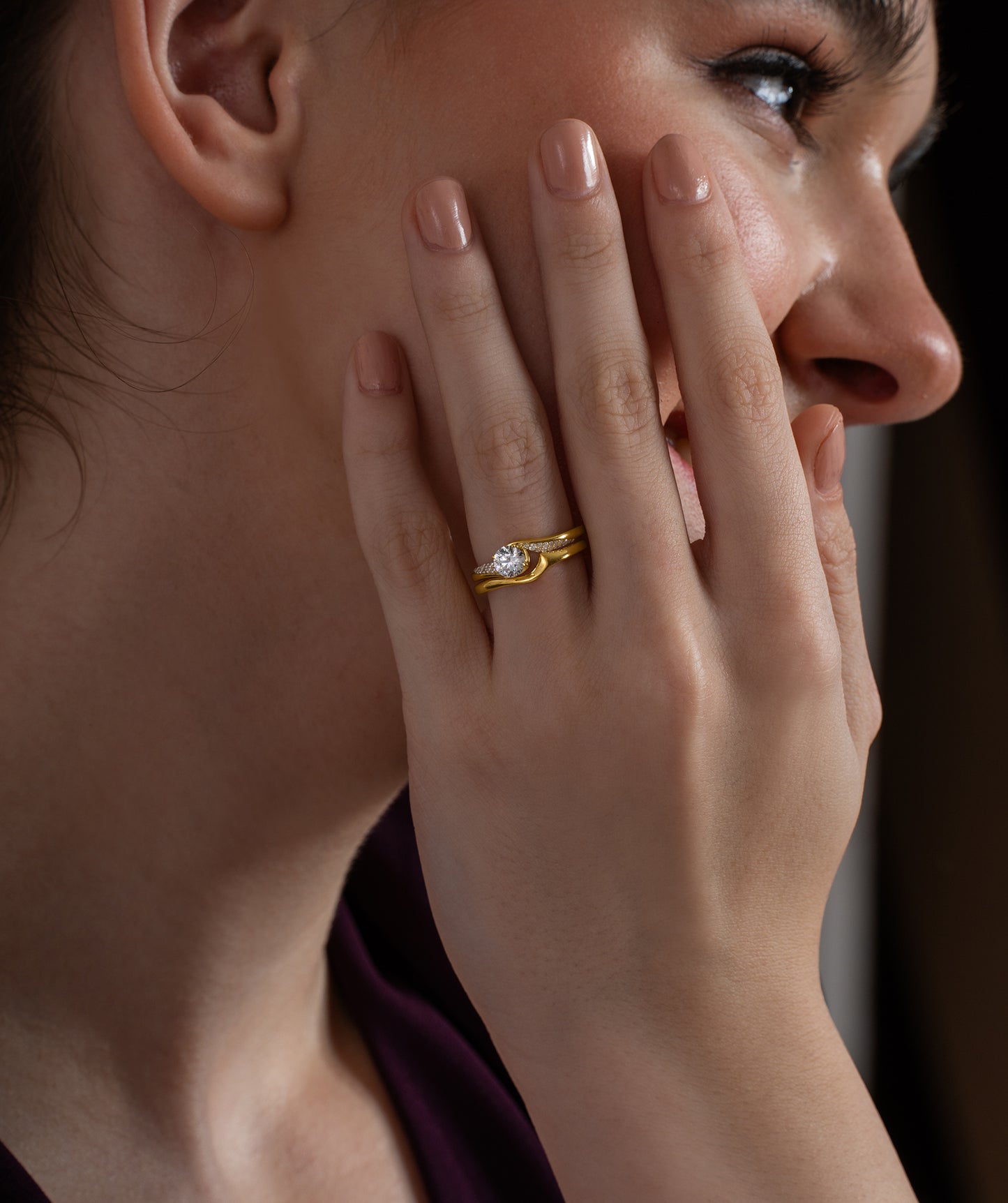 Round Solitaire & Curved Band Stack