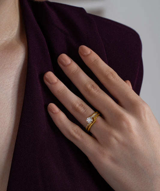 Bypass Solitaire and Curved Band Ring Set