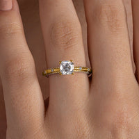 Cushion Solitaire Pave Crown Ring