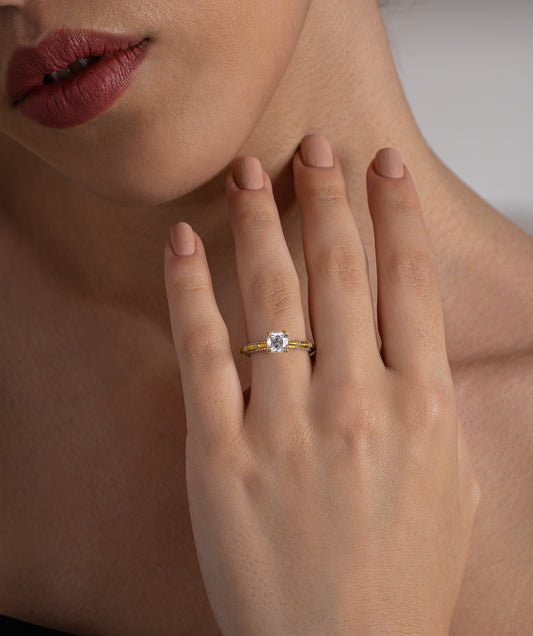 Cushion Solitaire Pave Crown Ring