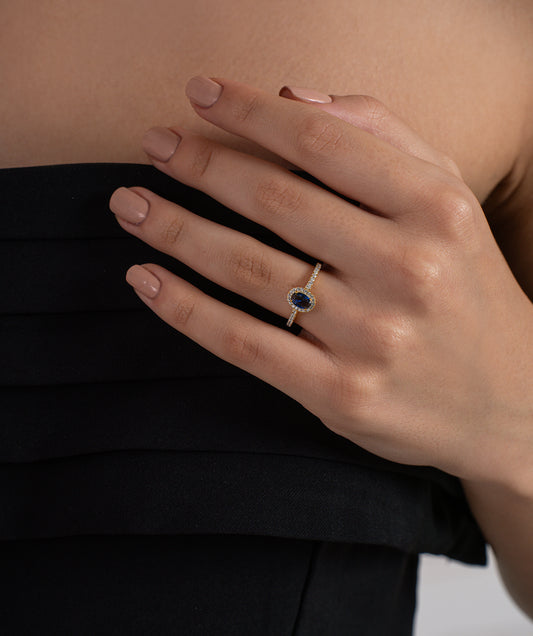 Sapphire Halo Pave Ring
