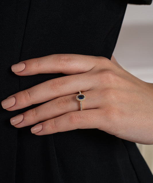Sapphire Halo Pave Ring