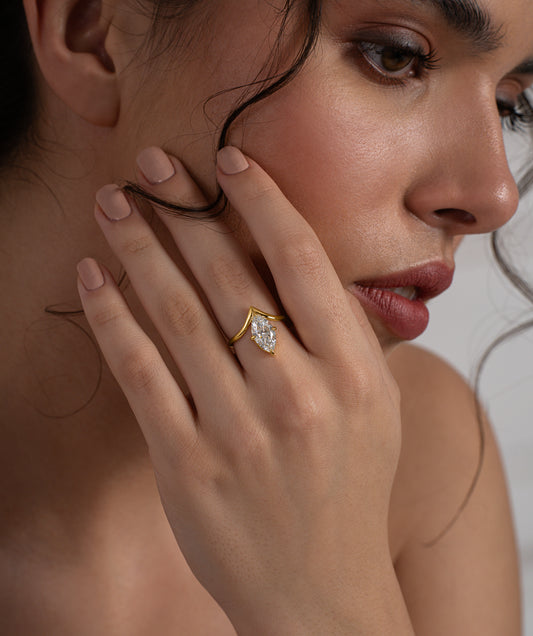 Tilted Marquise Wishbone Curve Ring