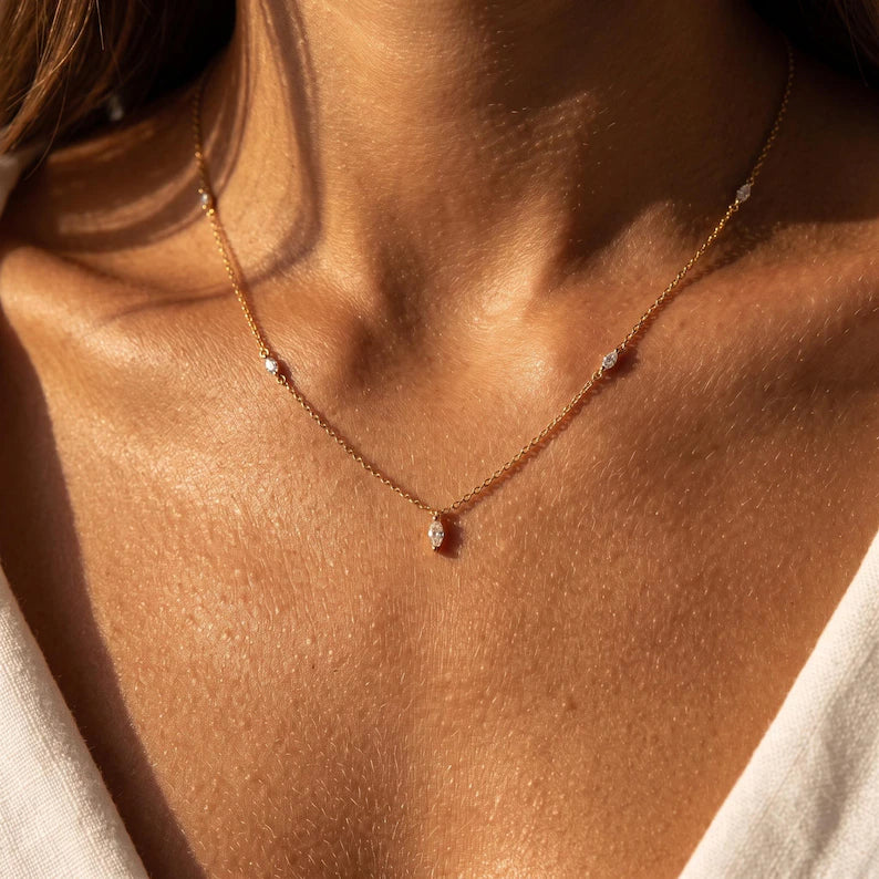 Marquise Cut Station Necklace