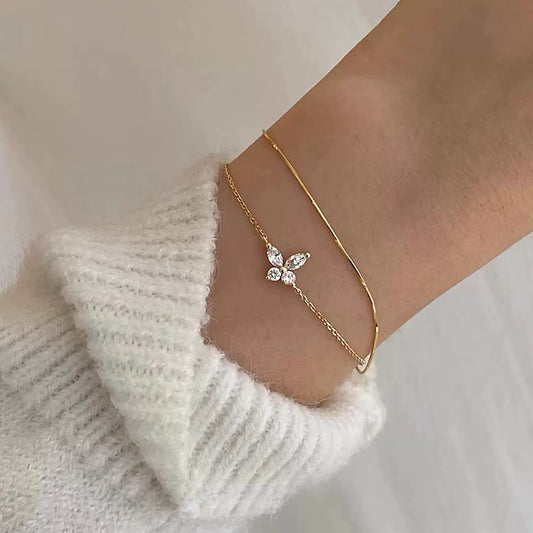 Marquise Round Butterfly Charm Bracelet