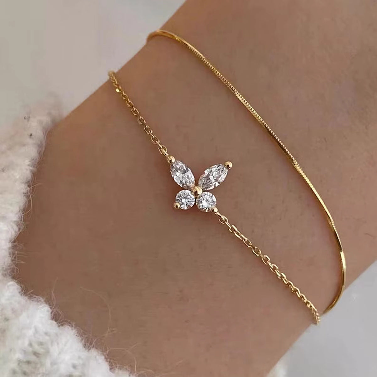 Marquise Round Butterfly Charm Bracelet