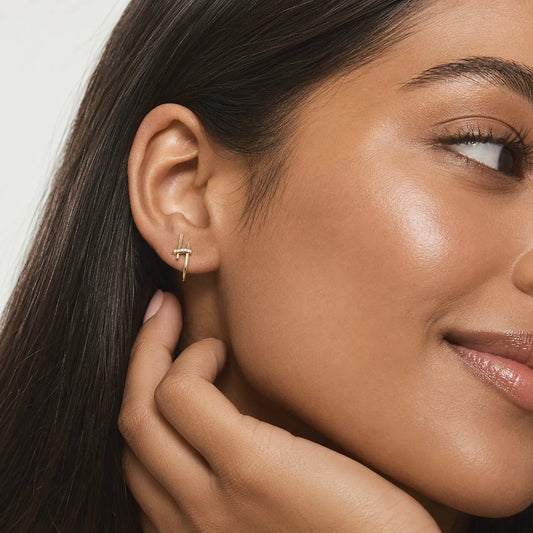 Modern Bar Cross Hoop Earrings