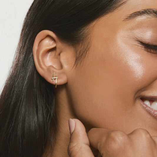 Modern Bar Cross Hoop Earrings