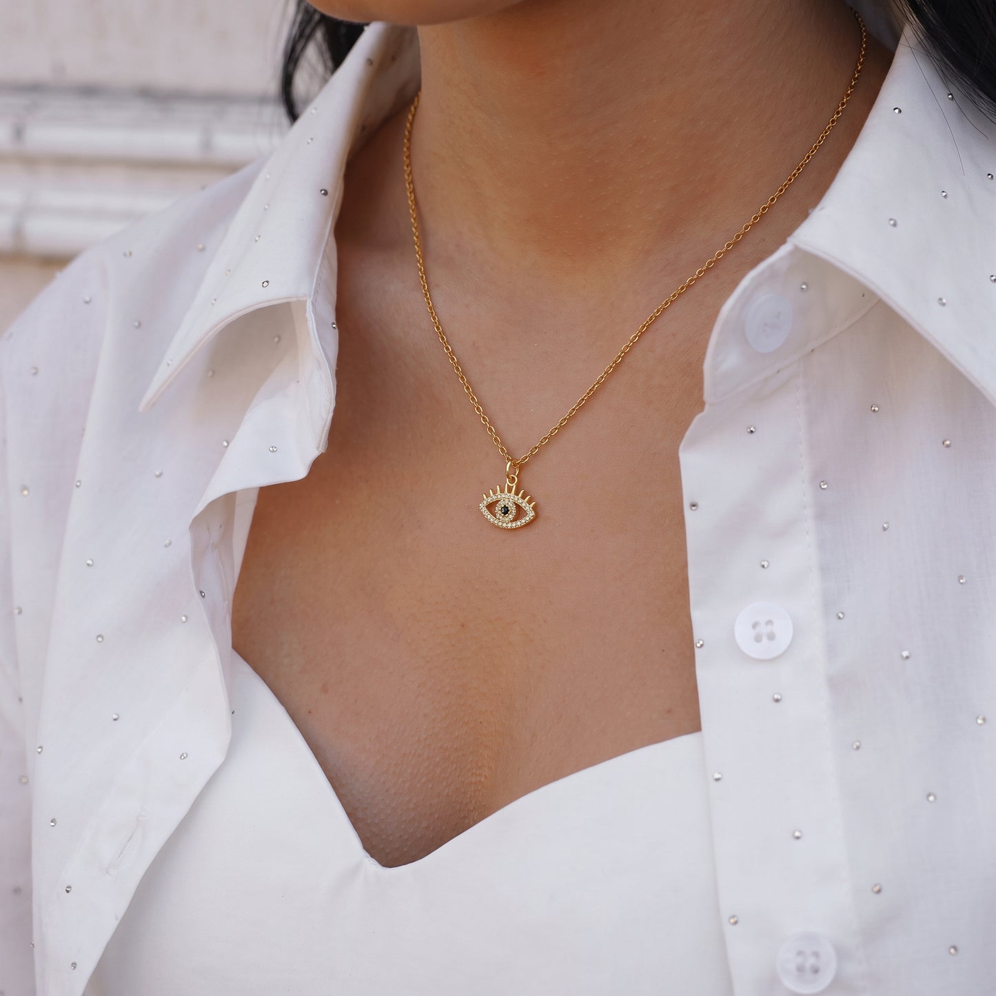 Open Cut Out Evil Eye Pendant Necklace