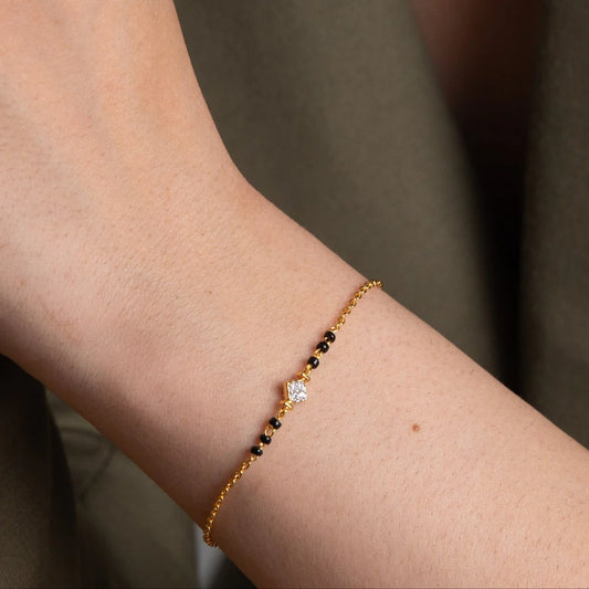 Tilted Square Black Bead Mangalsutra Bracelet