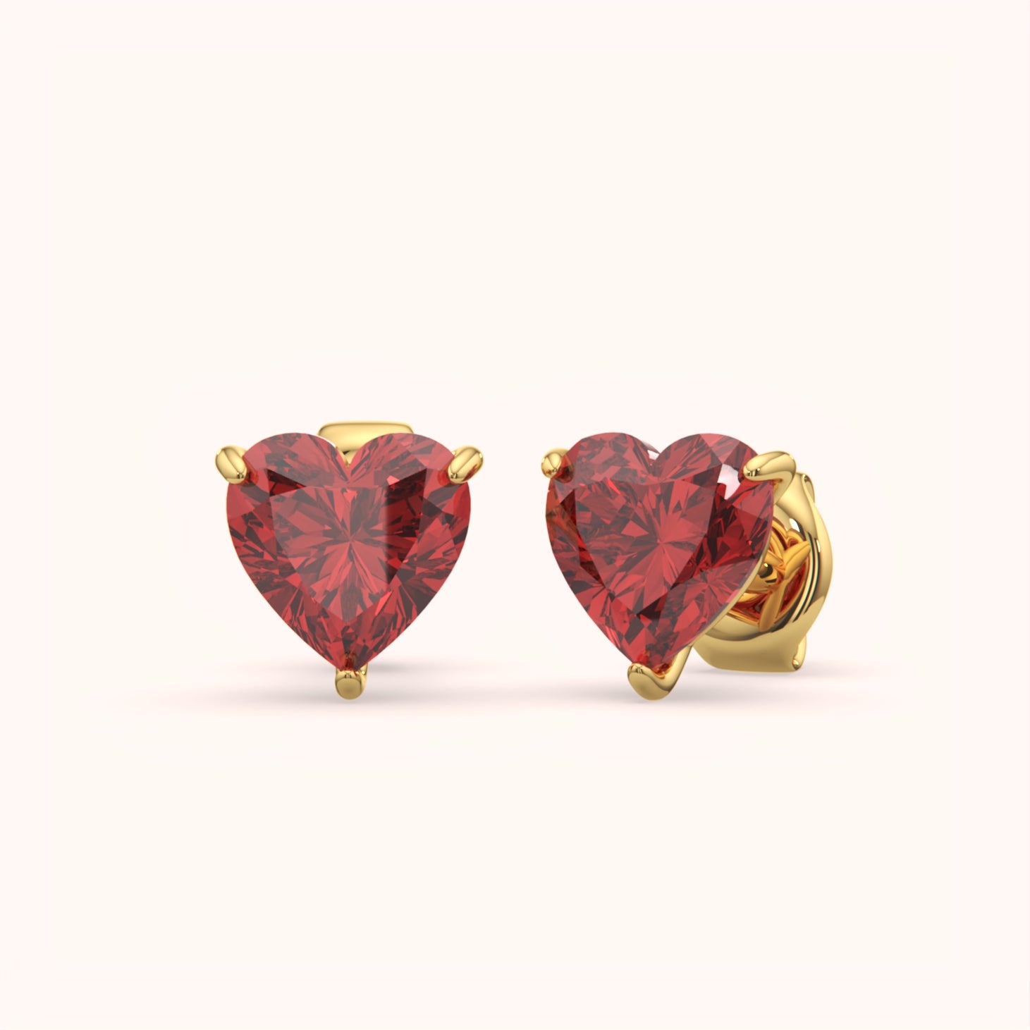 18k Gold Vermeil Ruby Heart Studs
