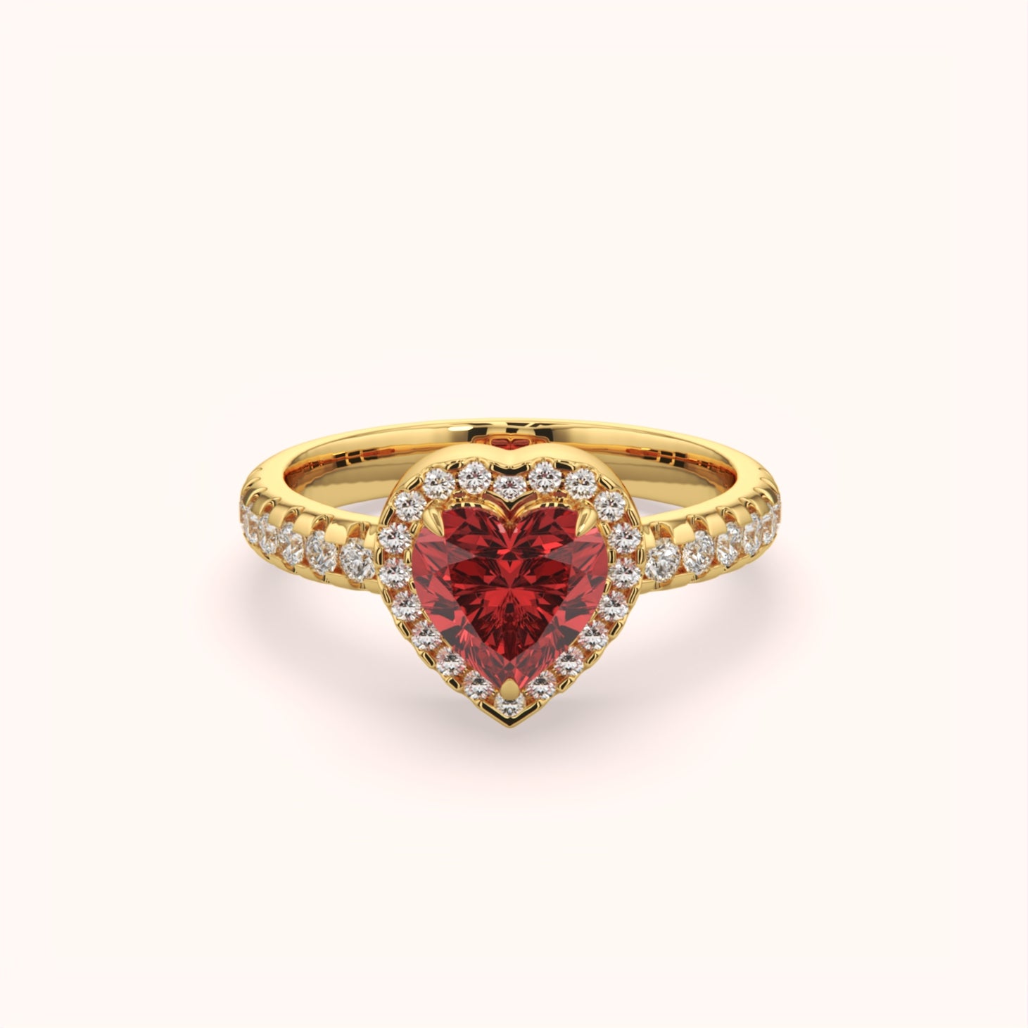 Red Heart Diamond Halo Ring