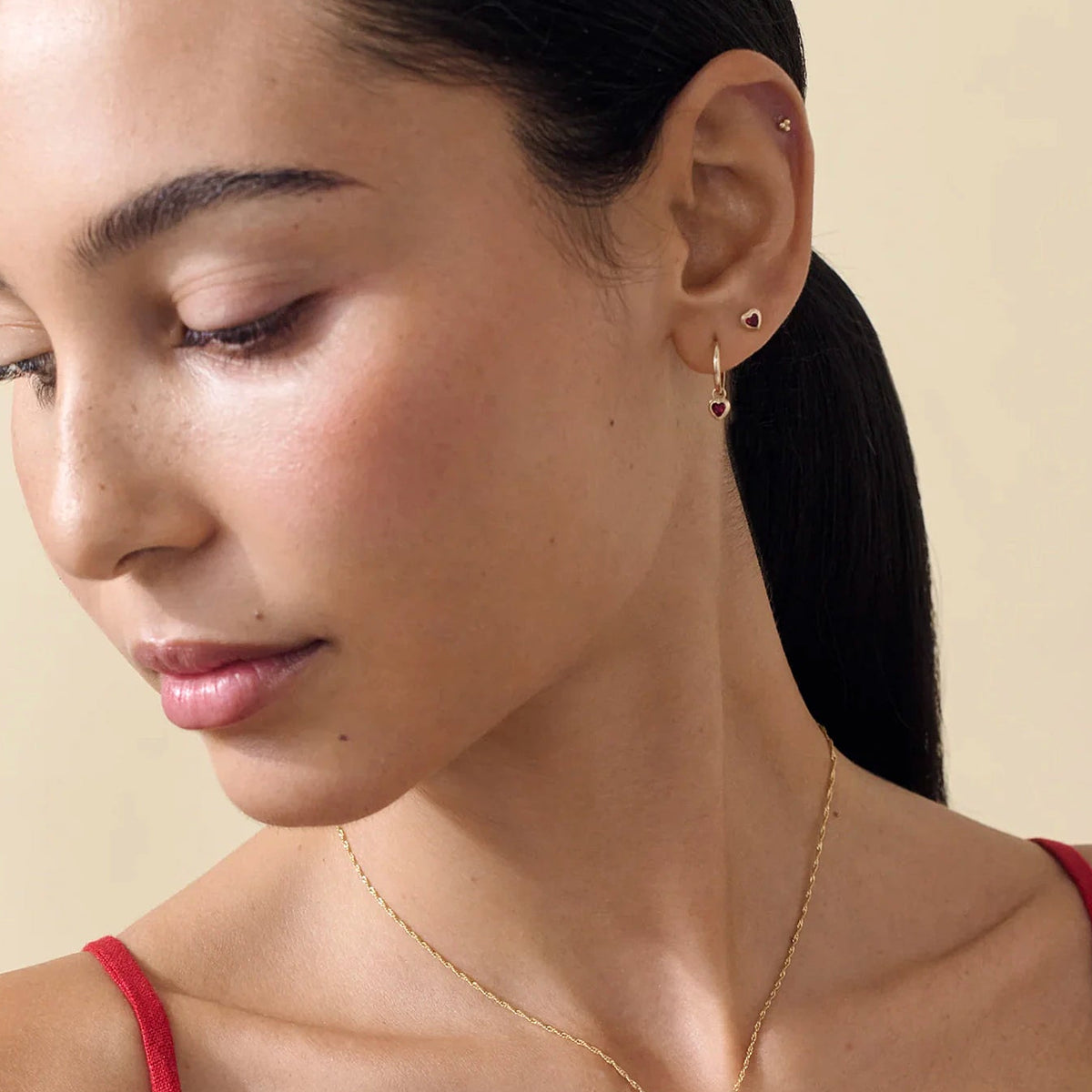 Red Heart Bezel Stud Earrings