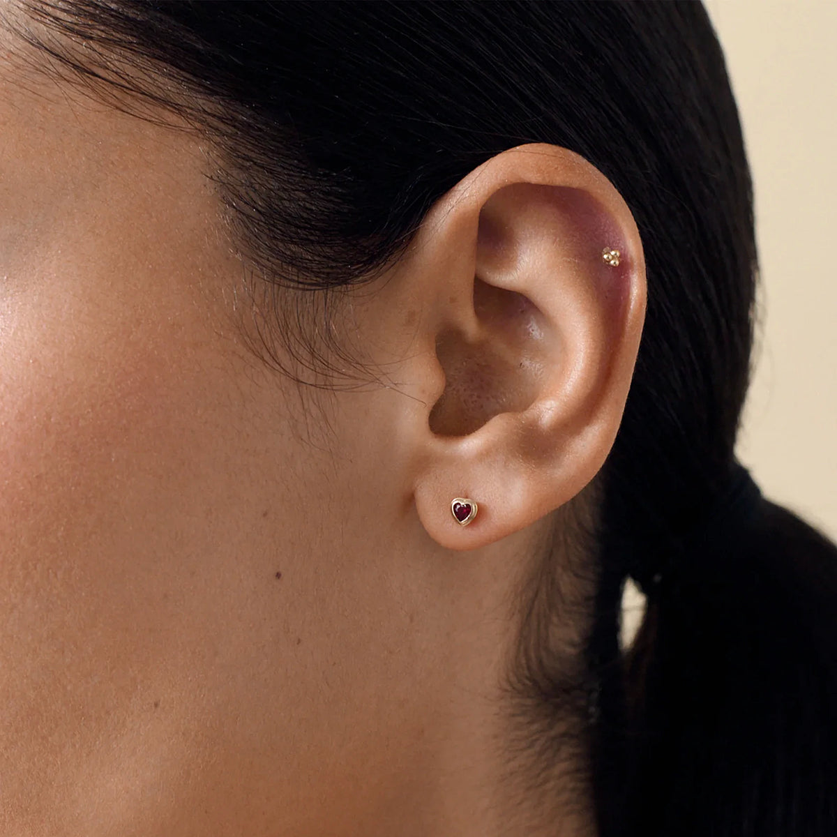 Red Heart Bezel Stud Earrings