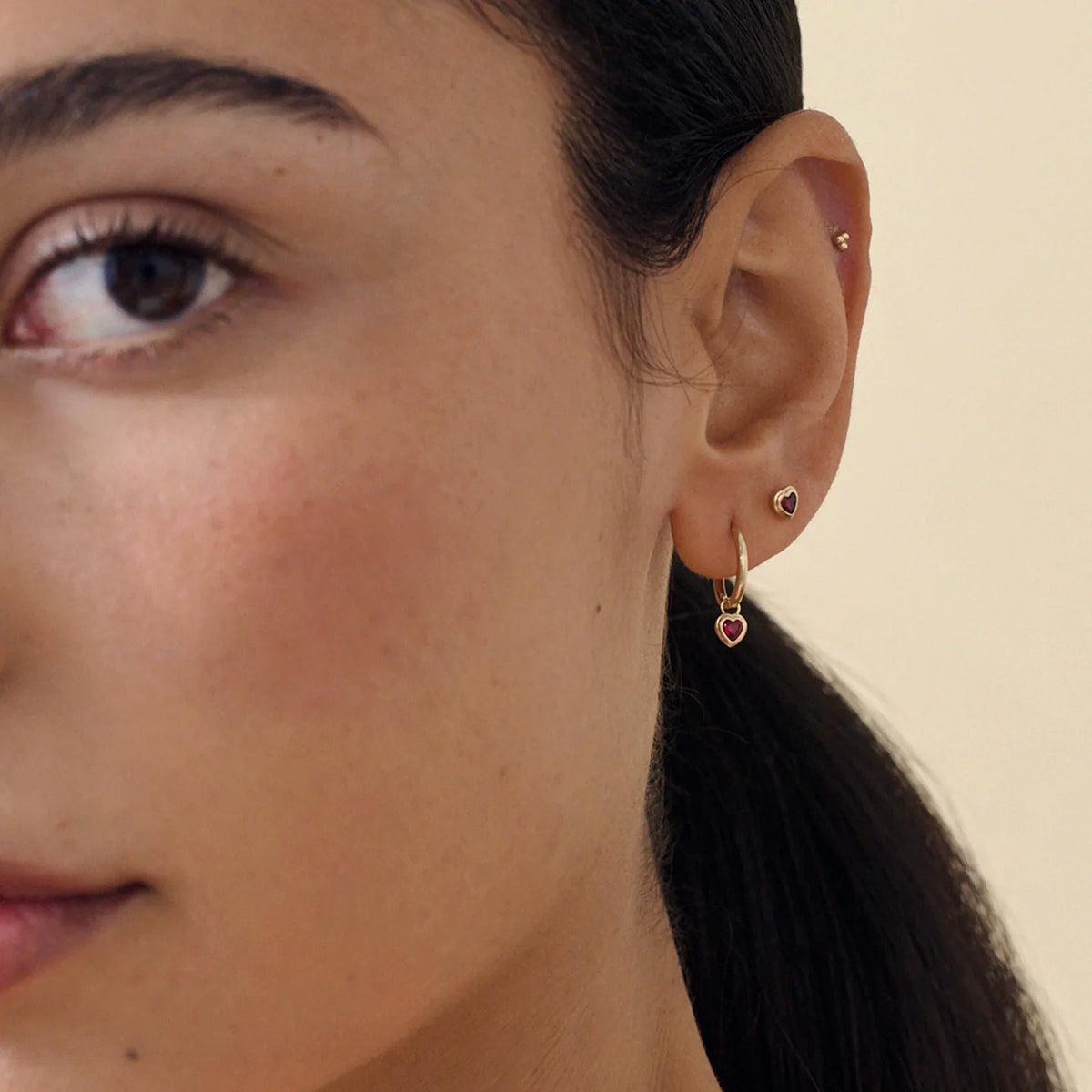 Red Heart Bezel Stud Earrings