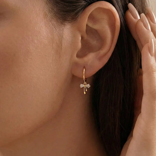Ribbon Bow Drop Huggie Hoop Earrings