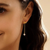 Ribbon Bow Solitaire Drop Earrings