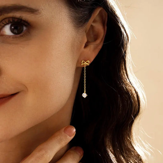 Ribbon Bow Solitaire Drop Earrings