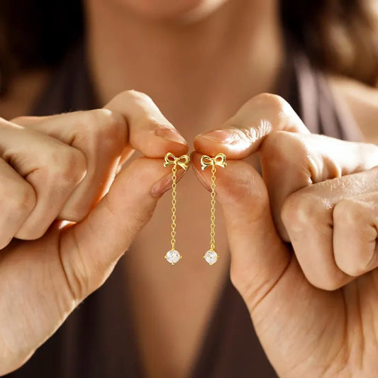 Ribbon Bow Solitaire Drop Earrings