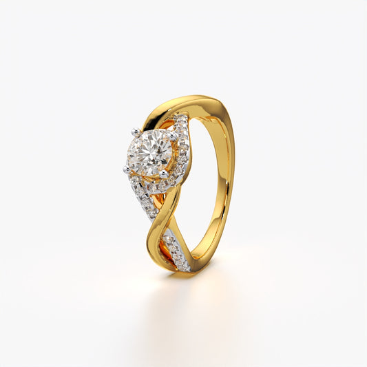 Round Solitaire Twisted Pave Ring