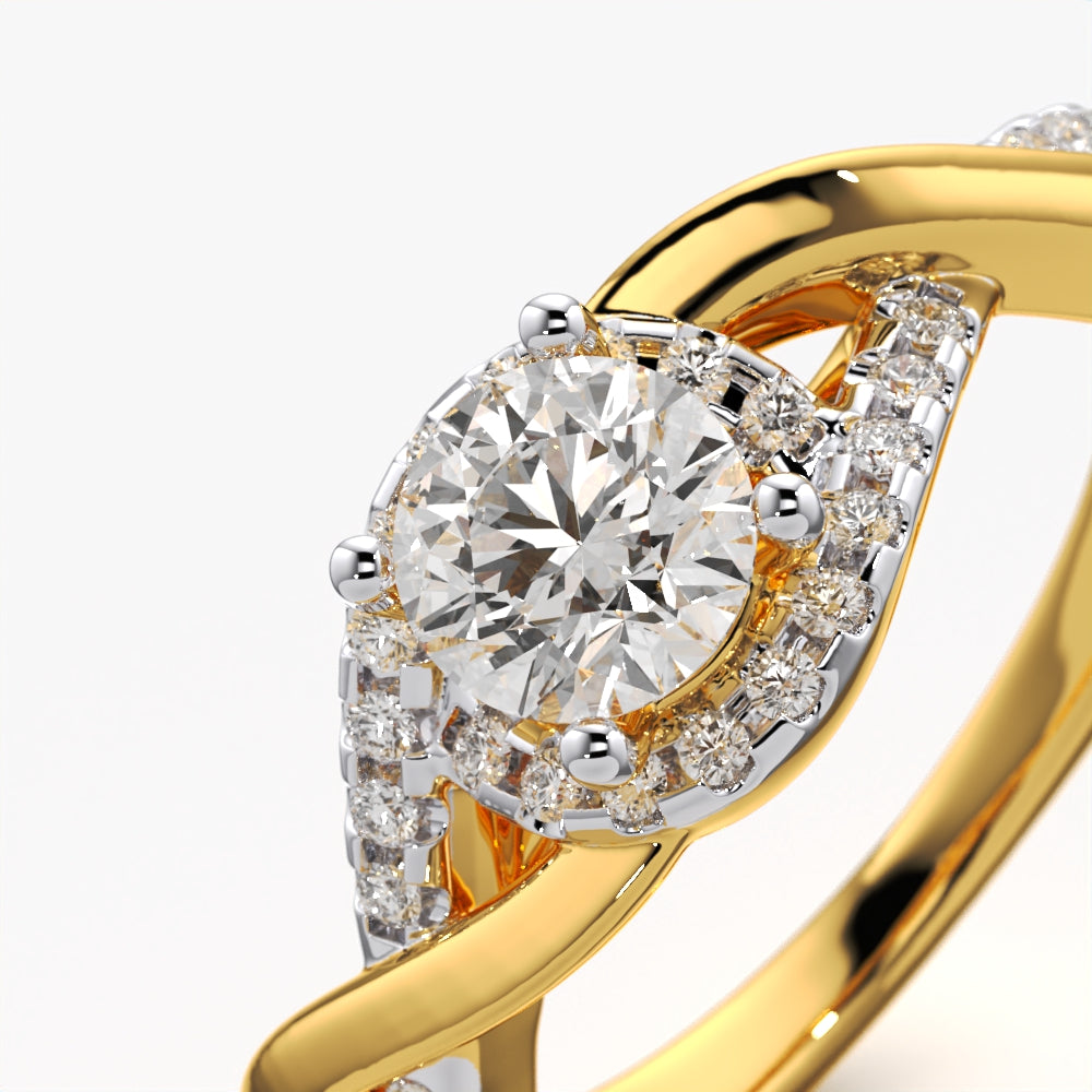 Round Solitaire Twisted Pave Ring