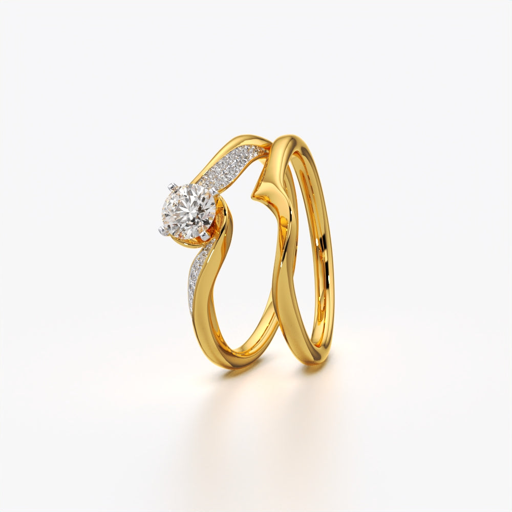 Round Solitaire & Curved Band Stack