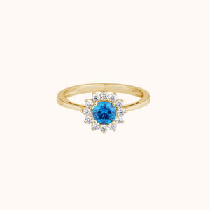 Luxurious Blue Diamond Halo Ring - KYMEE
