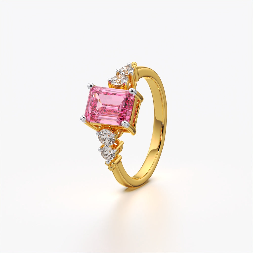 Pink Emerald Cut Accent Ring