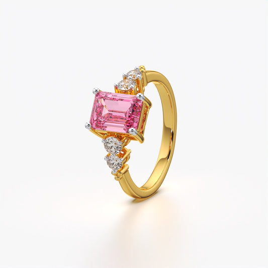 Pink Emerald Cut Accent Ring