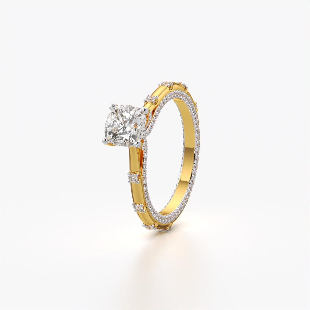 Gold vermeil ring with diamonds on a white background