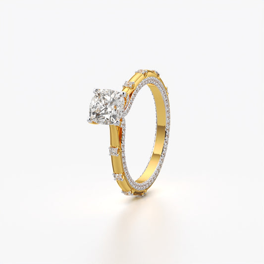 Gold vermeil ring with diamonds on a white background