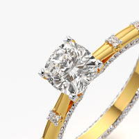 Cushion Solitaire Pave Crown Ring