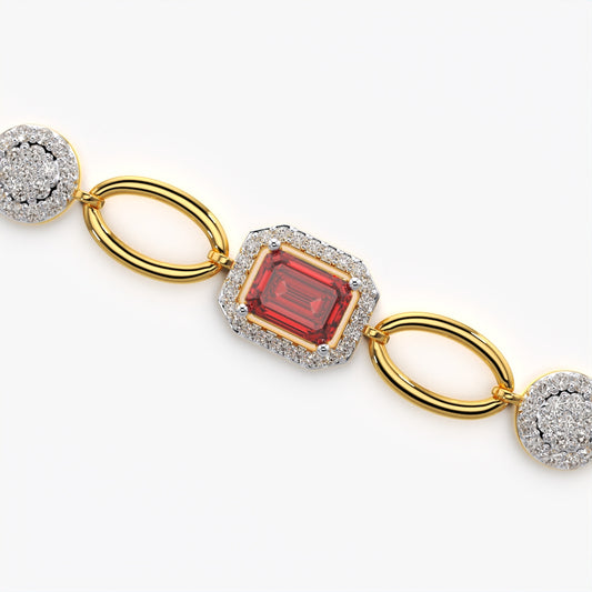 Red Emerald-Cut Halo Statement Bracelet