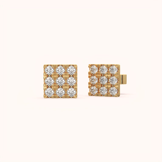 Square Setting Diamond Cluster Earring