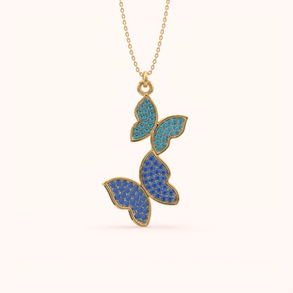 Color Diamond Set Butterfly Pendant