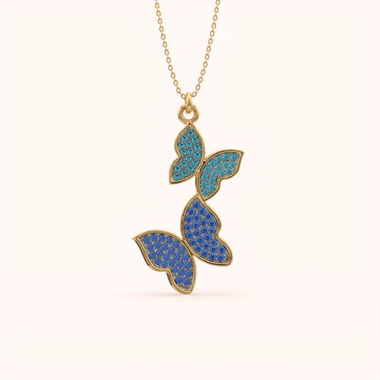 Color Diamond Set Butterfly Pendant