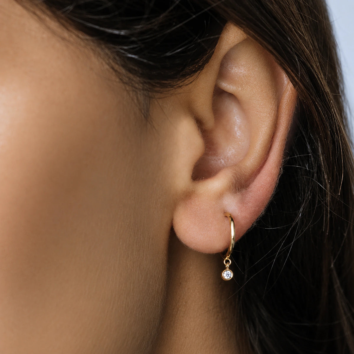 Single Stone Drop Huggie Hoops