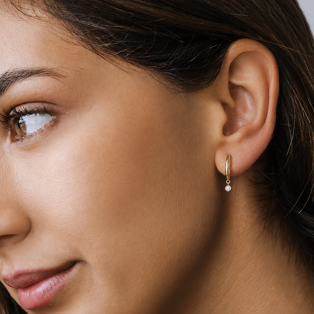 Single Stone Drop Huggie Hoops