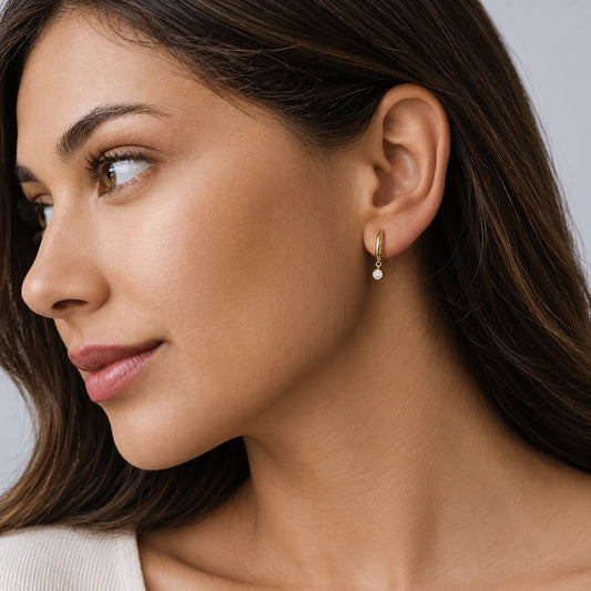 Single Stone Drop Huggie Hoops