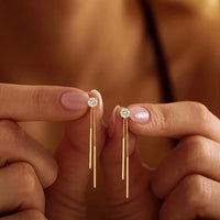 Solitaire Stud Threader Bar Drop Earrings