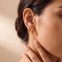 Star Shaped Engraved Huggie Hoop Earrings